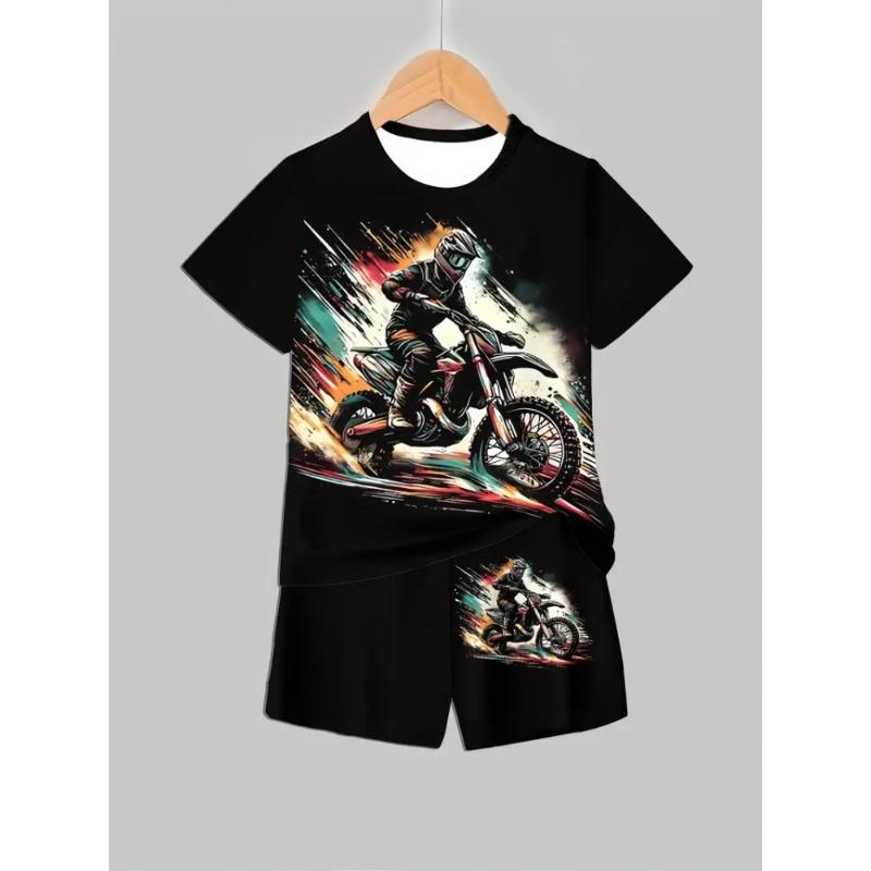 Children's set, summer short sleeved cool 3D astronaut print set, girls' sportswear cute set