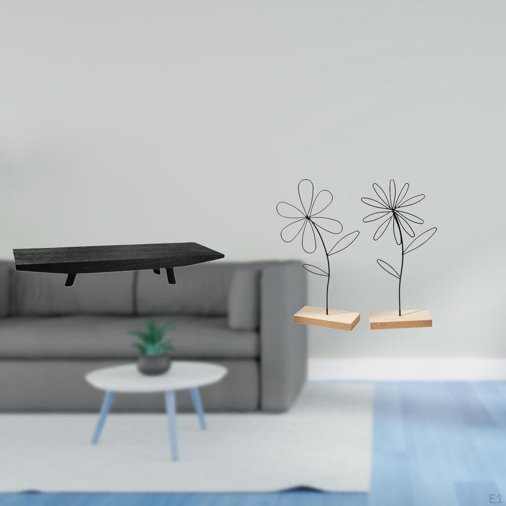 Rustic Wood Storage Tray And Iron Flower Sculpture Decorative Serving Bowl Minimalist Ornament for