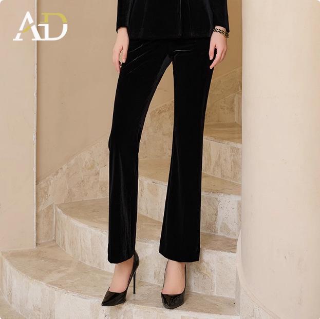 

Женский винтажный черный бархатный костюм: Блейзер в стиле Хепберн и расклешенные брюки для осени/зимы XXL