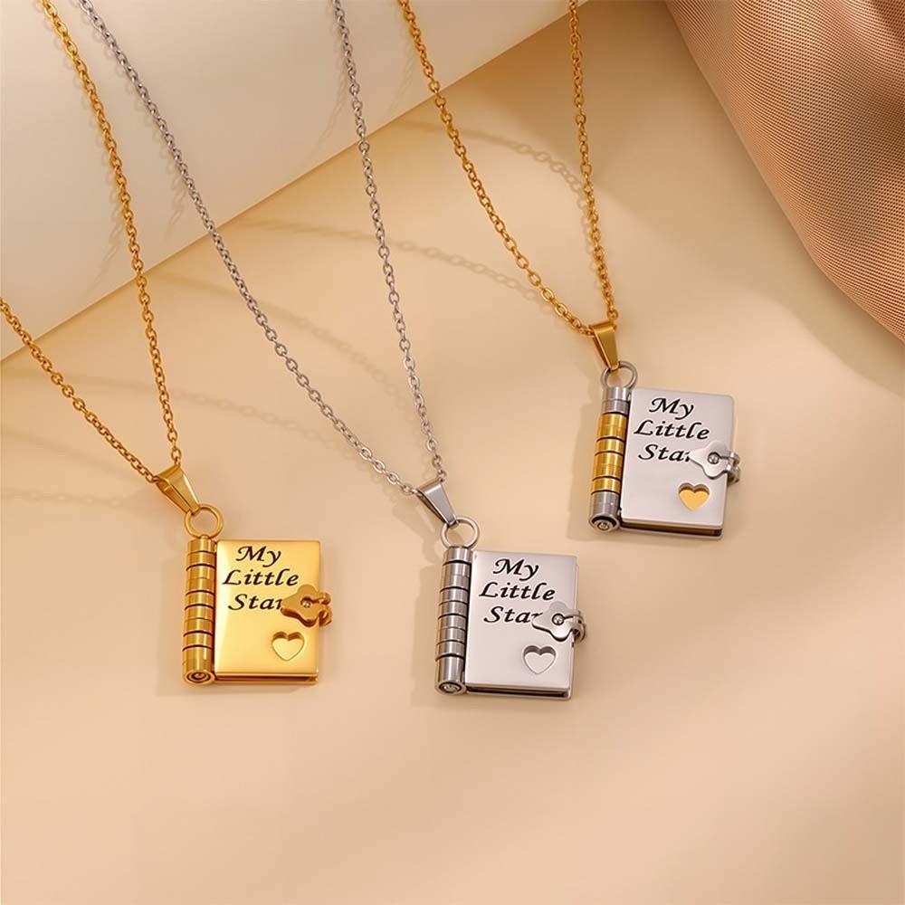 Stainless Steel Opening Book Pendant Heart Girls Text Locket  Mother's Day
