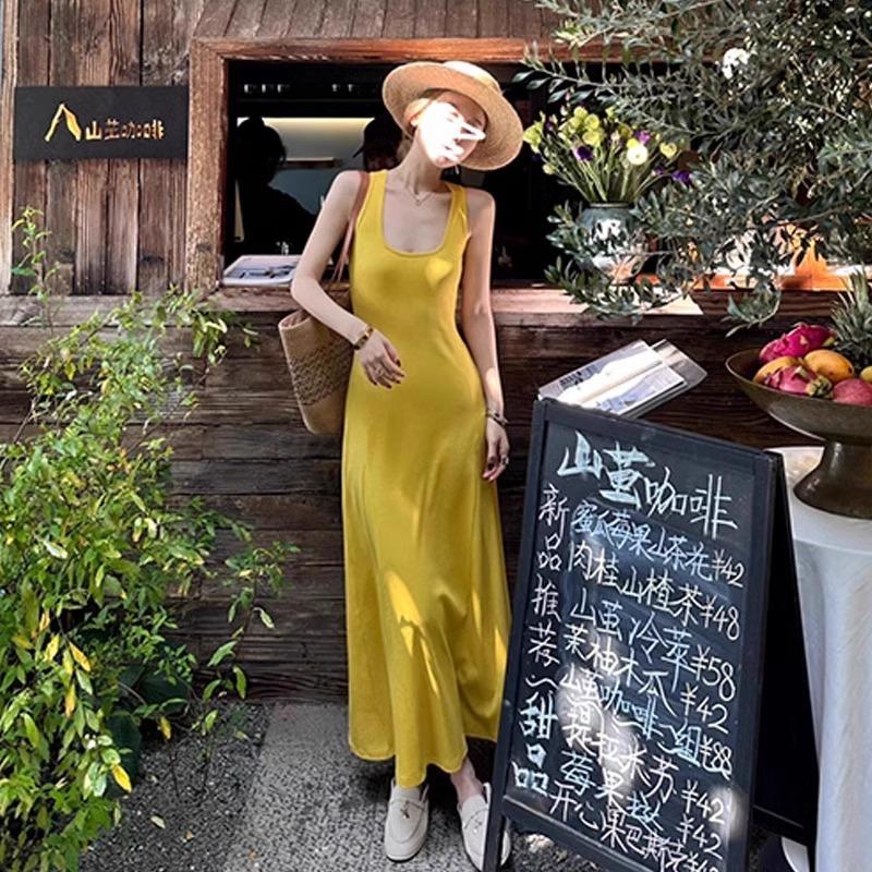 Summer paper person super thin cotton neck dress dress ginger vest skirt