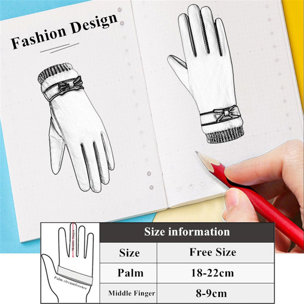 Leder Dick Thermisch Trendig Touchscreen Fäustlinge Vollfingerhandschuhe Damen Handschuhe Winterhandschuhe