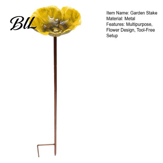 Bee Watering Station Metal Flower Yard Stake Handmade Ground Insert Bird Butterfly Water Bath Feeder Drinking Bowl Outdoor Decor for Garden Lawn
