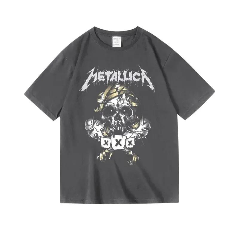 Men's T-shirt Streetwear Heavy Metal Band Metallica Oversized T-shirt Men Trendy Short Sleeve Cotton High Quality Loose Casual Female Male Clothing