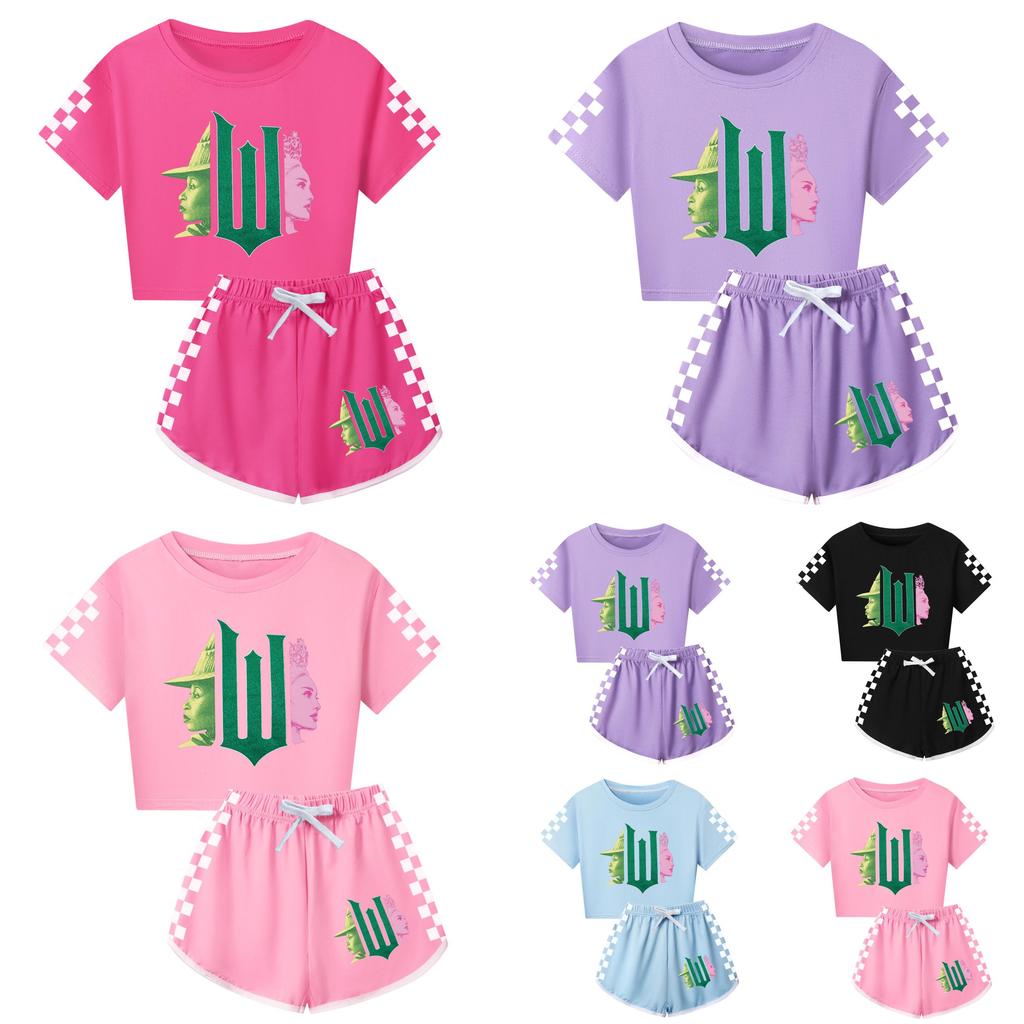 Wicked Print Cotton Short Sleeve And Shorts Set For Kids And Adults Pink Design