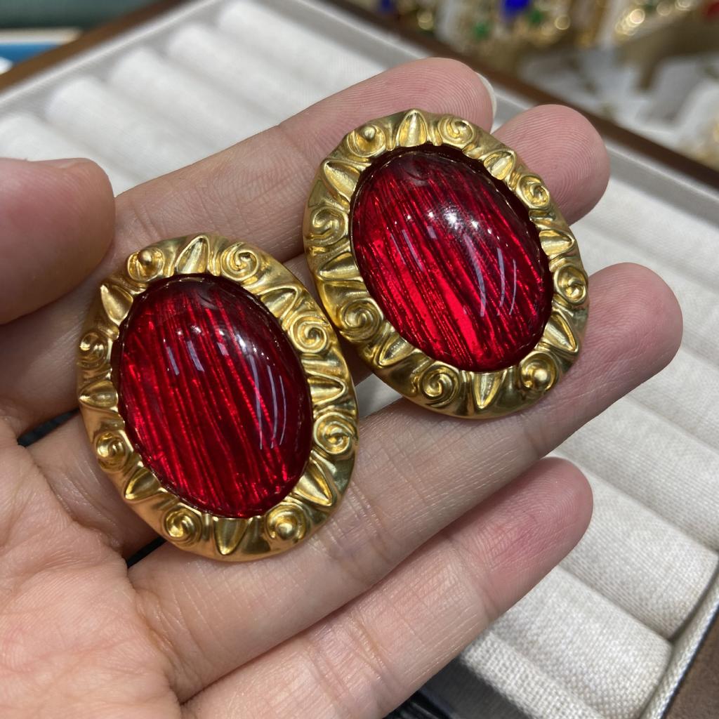 Italian Celebrity Personality Necklace Court Noble Red Glazed Necklace Set Big Red Earrings Jewelry