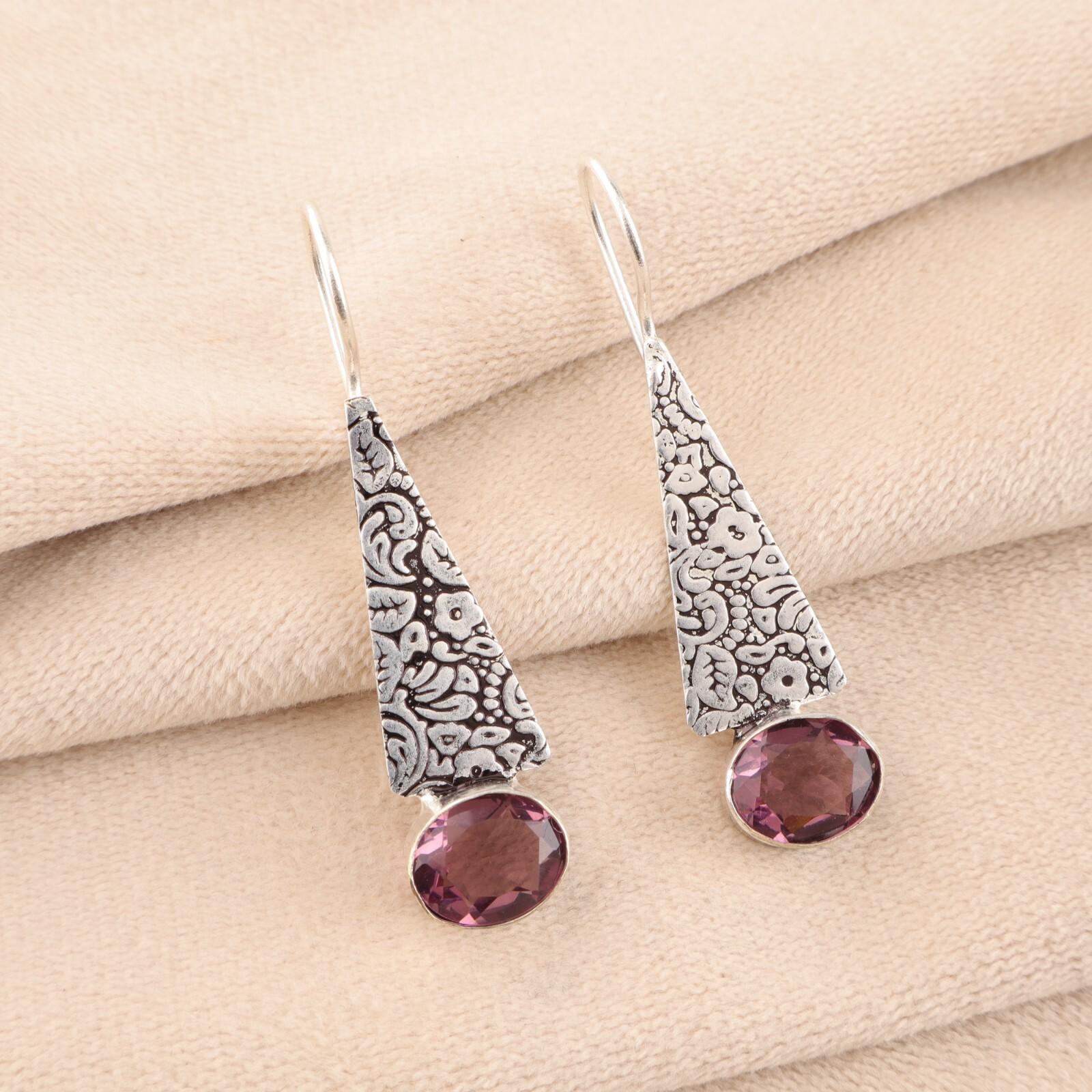 

Натуральный камень родолит, серебро 925 пробы, ювелирные изделия ручной работы, серьги 1,9 EE-165-14