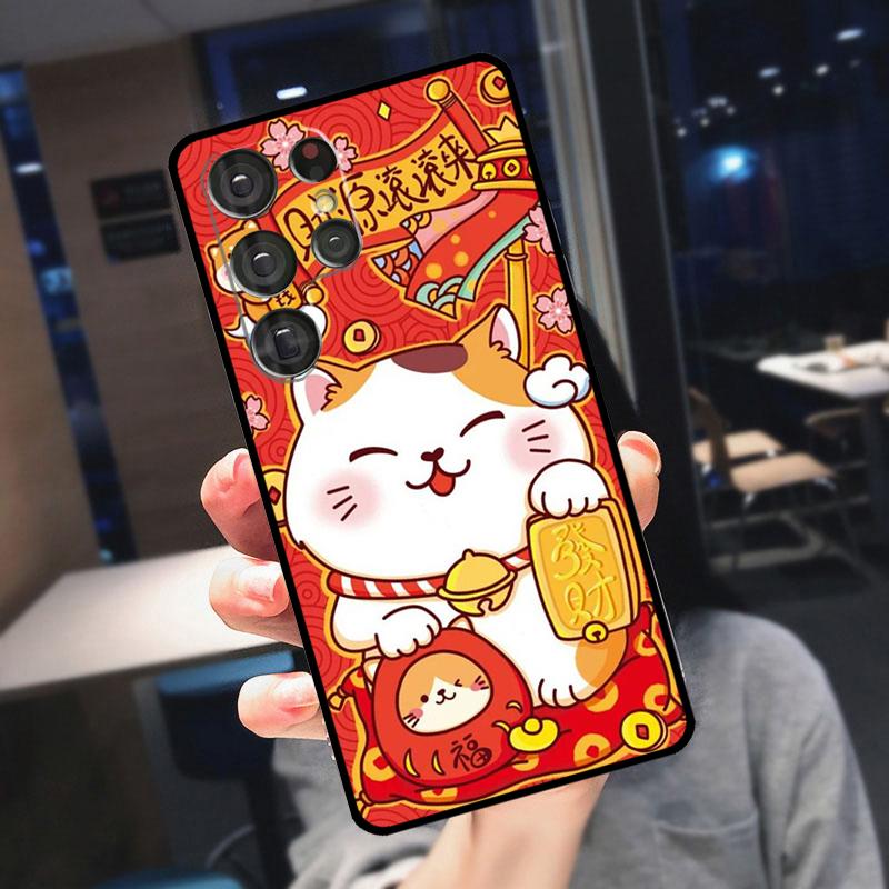 Maneki Neko Lucky Money Cat Cover For Samsung Galaxy S23 S24 S25 Ultra S21 S22 S20 S9 S10 Plus S21 FE S24 FE Phone Case