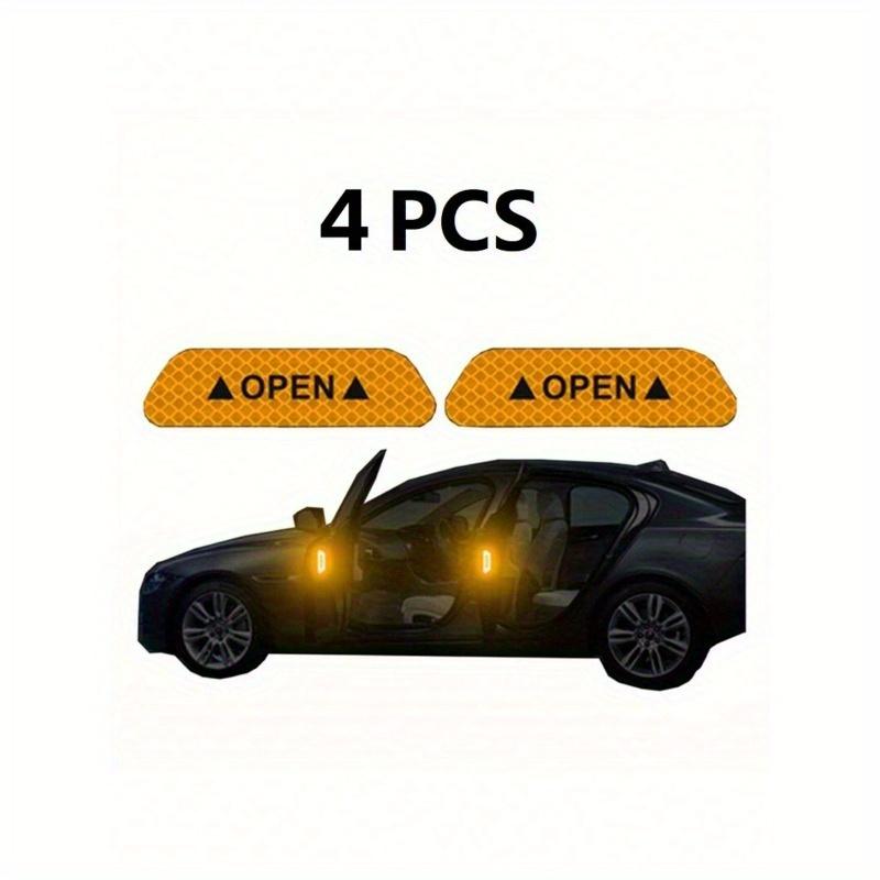 4pcs Reflective Car Door Warning Stickers, Anti-Collision Decals with Open Sign, Night Reflective High Temperature Decorative Stickers