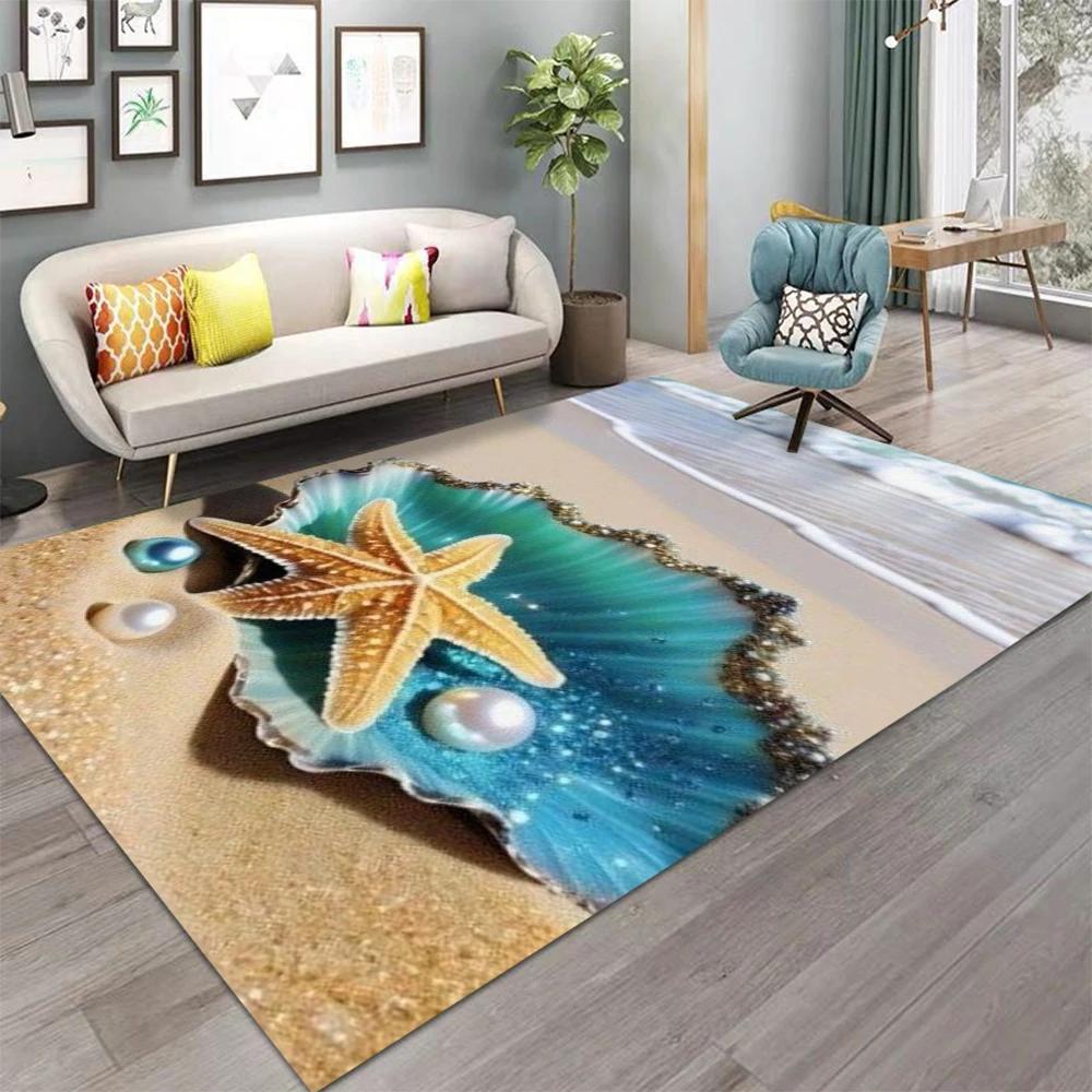 Starfish Beach Shell Sea Star Sand Carpet Rug for Living Room Bedroom Home Sofa Decoration,Kids Play Non-slip Floor Mat
