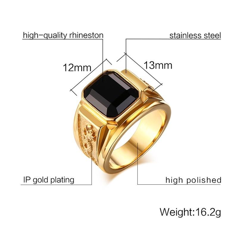Siegelring aus Edelstahl mit schwarzem Achat für Herren, vergoldete Club-Partyringe