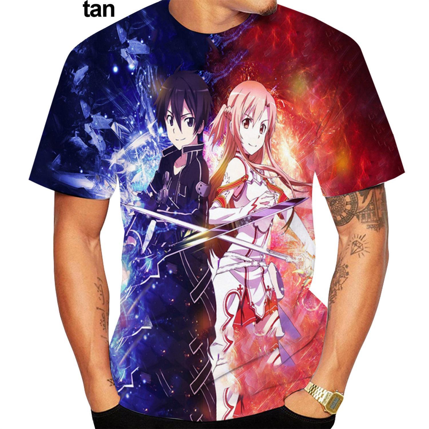 

Летняя аниме Sword Art Online 3D печать с коротким рукавом Повседневная футболка Harajuku Футболки большого размера L