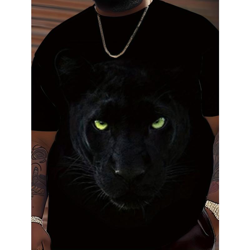 Men s Black Panther 3D Graphic T-Shirt Cool Green Eyes Leopard Animal Print Casual Short Sleeve O-Neck Pullover Top Tees Men s Clothing S чёрный