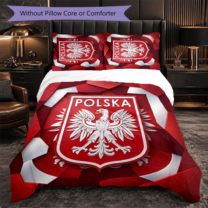 Poland Football Pattern 3 Pieces Bedding Set Soft Microfiber Duvet Cover with Pillow Cases for Bedroom