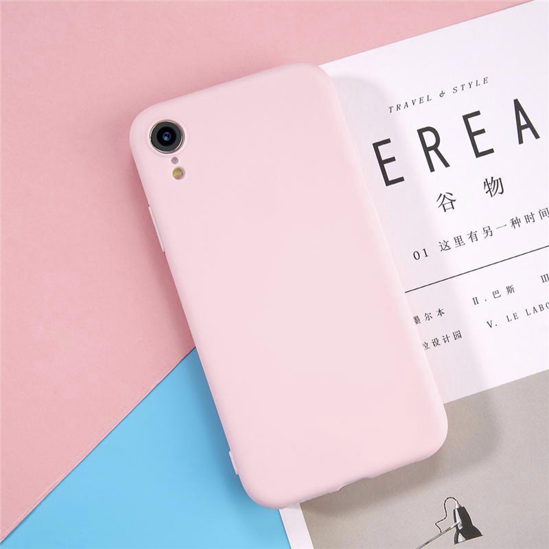 

Простой однотонный чехол для телефона iPhone X 8 7 6 6s Plus 5 5S SE XS Max XR X матовый, карамельный, ТПУ, силикон iPhone XR розовый