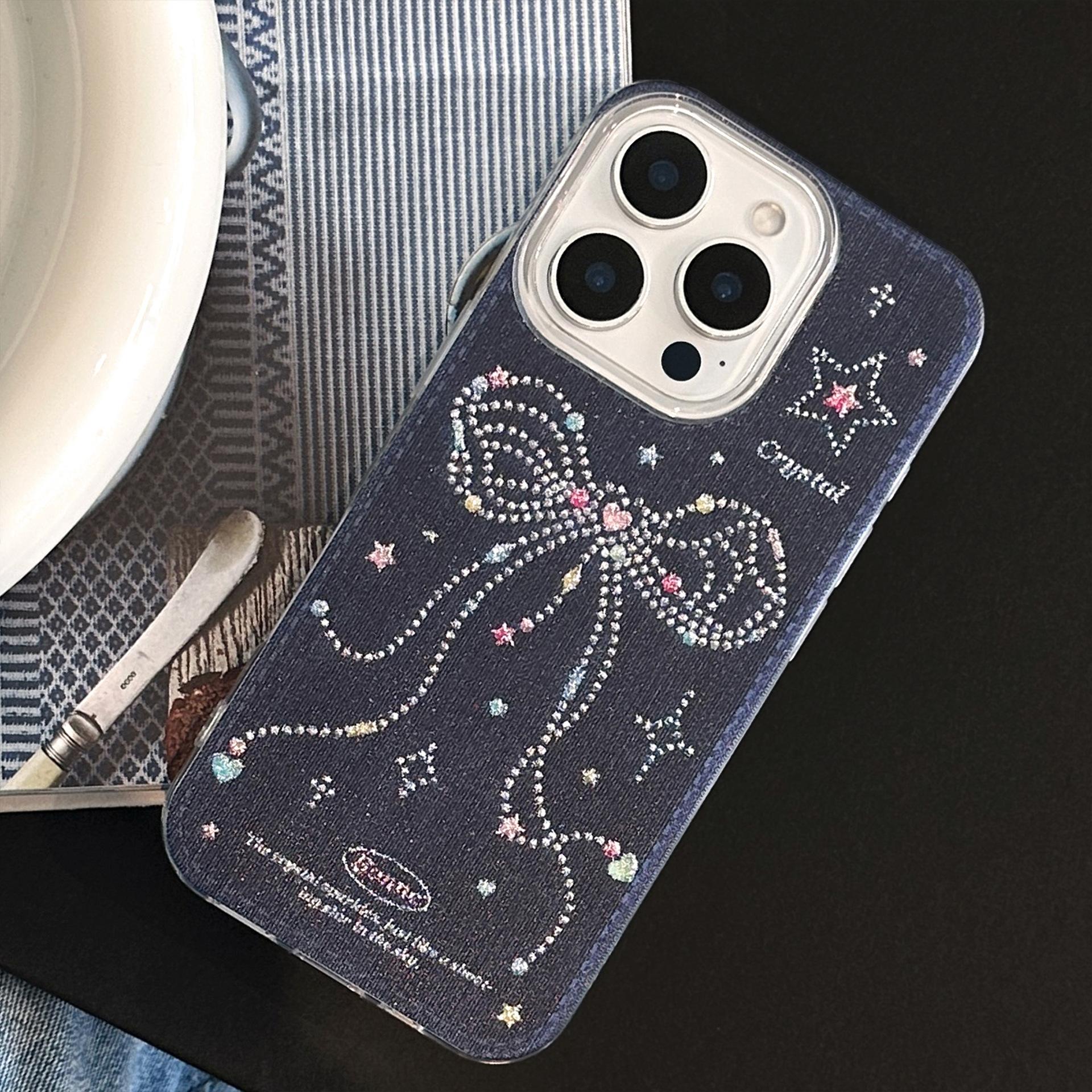 

Liusha Tianku for 16 for Apple 17 Promax Mobile Phone Case for IPhone 15 Denim Bow 14 Light Luxury 7/8/SE 2020