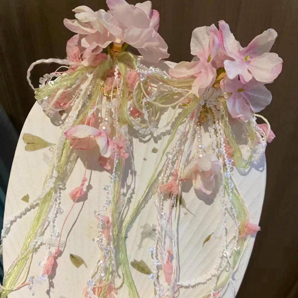 Bohemian Silk Flower Gradient Tassel Hairpin - Fairy Style Headwear