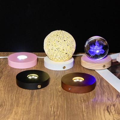 Rechargeable Luminous Night Light with Seven-Color Crystal Ball On Wood Base