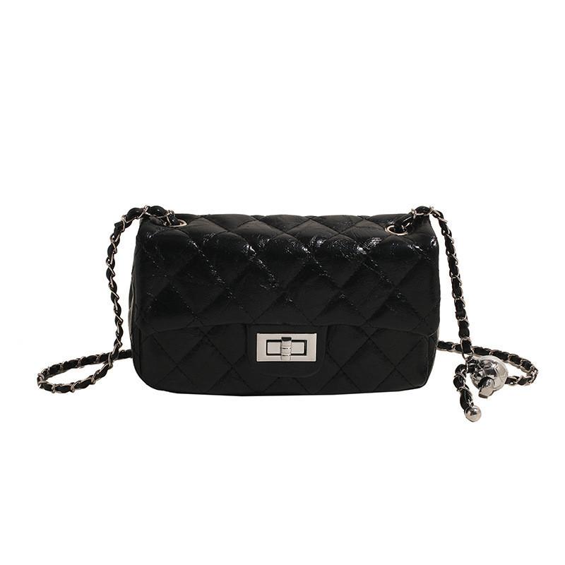 

IELGY Женская сумка из лакированной кожи, сумка-мессенджер на плечо с цепочкой и вышивкой ромбами чёрный