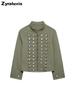 Women's Napoleon Style Button Embroidery Patch Slim Fit Denim Jacket Top
