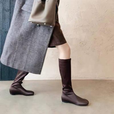 Skinny Boots, Socks and Boots Korean Version of the New Niche Design Retro Round Head, Long Legs, Thin Elastic Leather Boots, Knight Boots