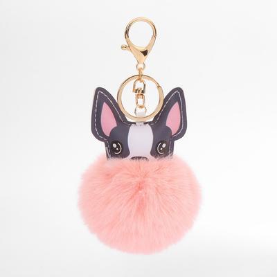Bulldog Pom Pom Keyring (Pink) Bag Decoration Perky Ring