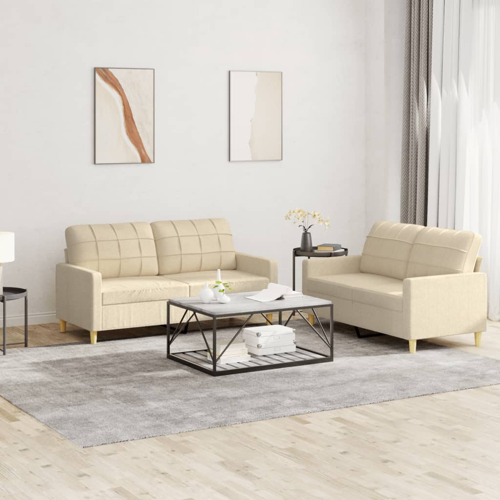 2 Piece Cream Fabric Sofa Set with Cushions