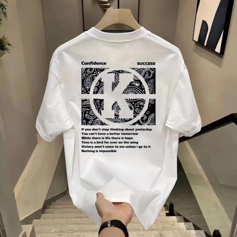 New men's cotton half sleeve T-shirt fashion brand American simple fashion men loose heavy weight with light luxury high sense