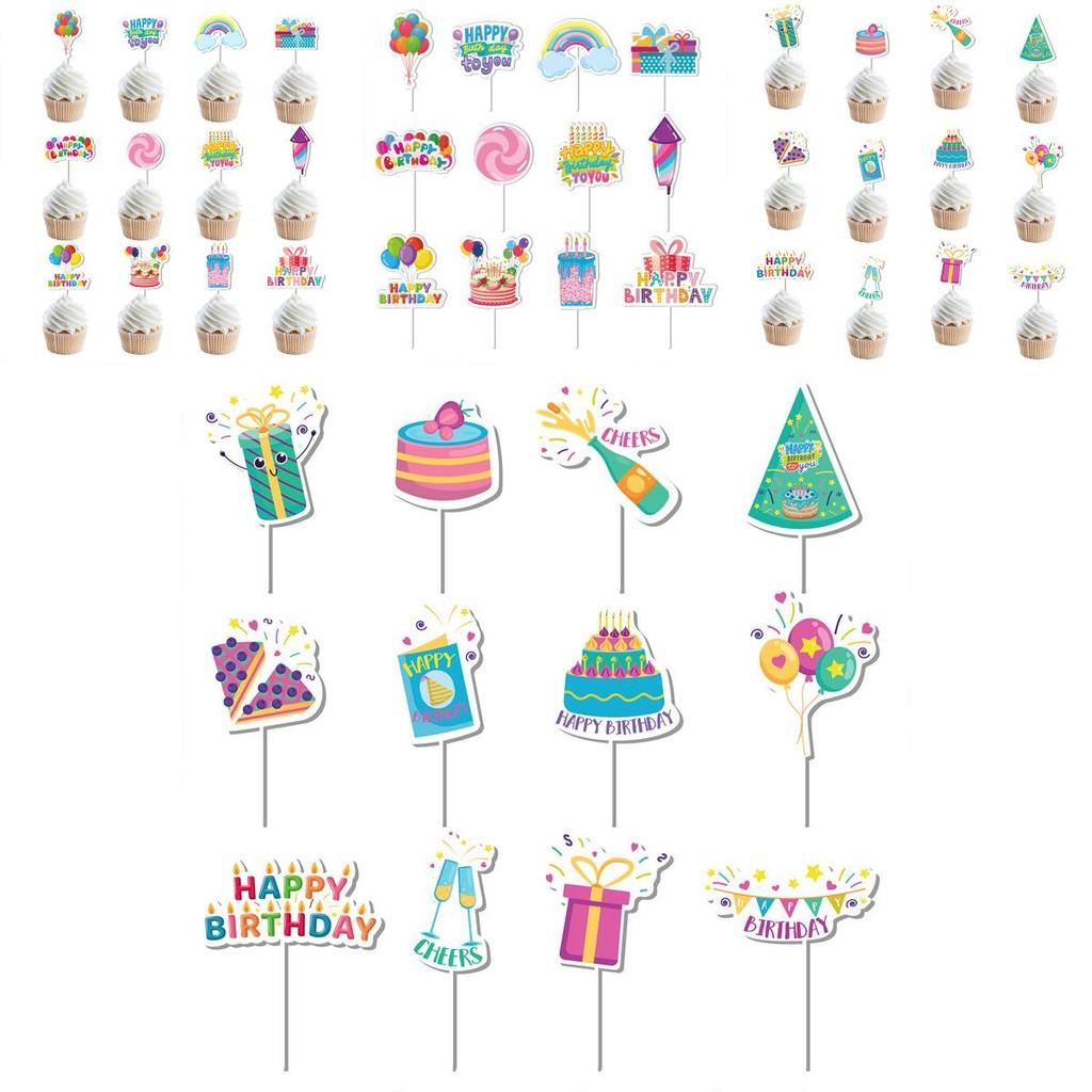 Cake Plugin Decorations For Birthday Party With Paper Flags Pack Of 12