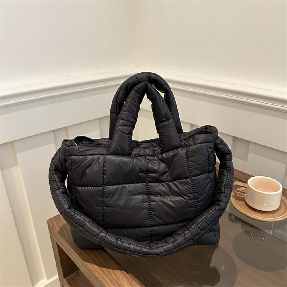 Women Quilted Shoulder Bag Puffer Tote Handbag Large Capacity Travel Top Handle Bag Commute Crossbody Bags Puffy Messenger Bag