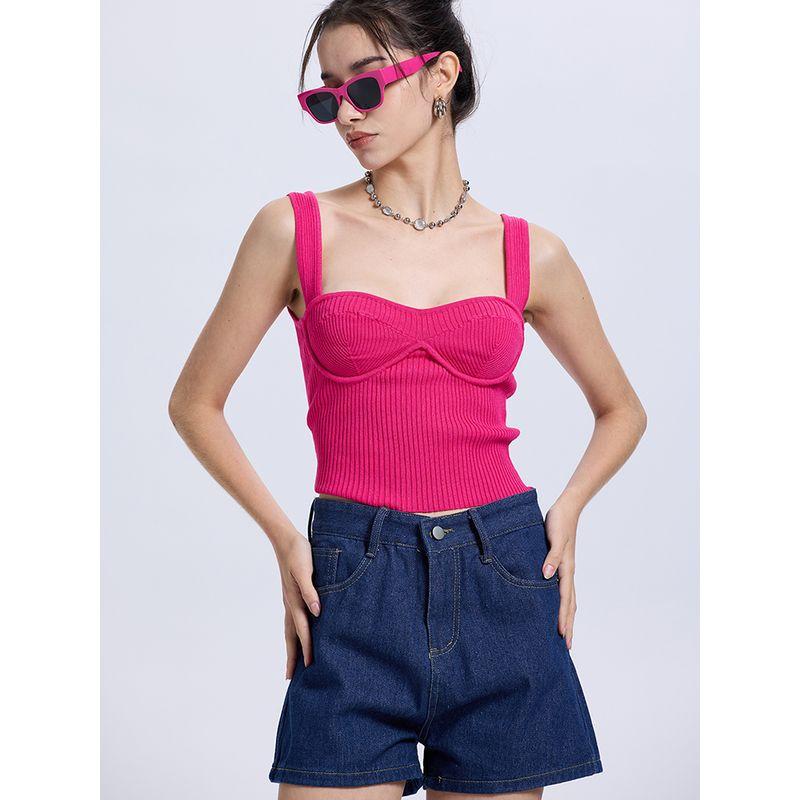 Za2025 Summer New Women clothes Versatile Slim fit Slimming Sexy Backless Square Collar Three-Dimensional Texture Knit vest