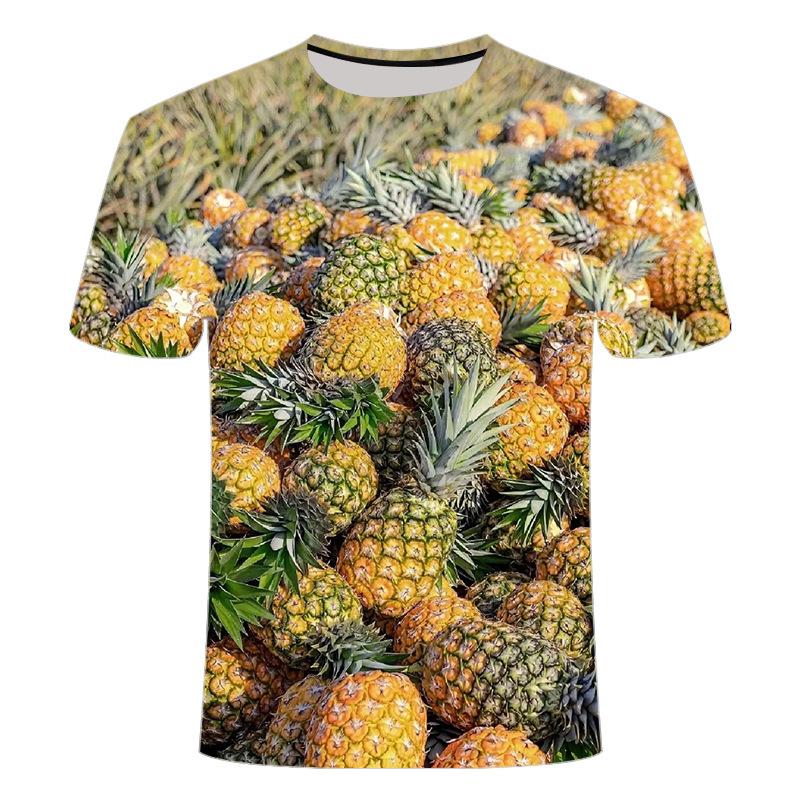 Summer New 3D Printed Fruit Pineapple Pattern Top Creative, Quirky, Comfortable, and Fashionable Crewneck T-shirt