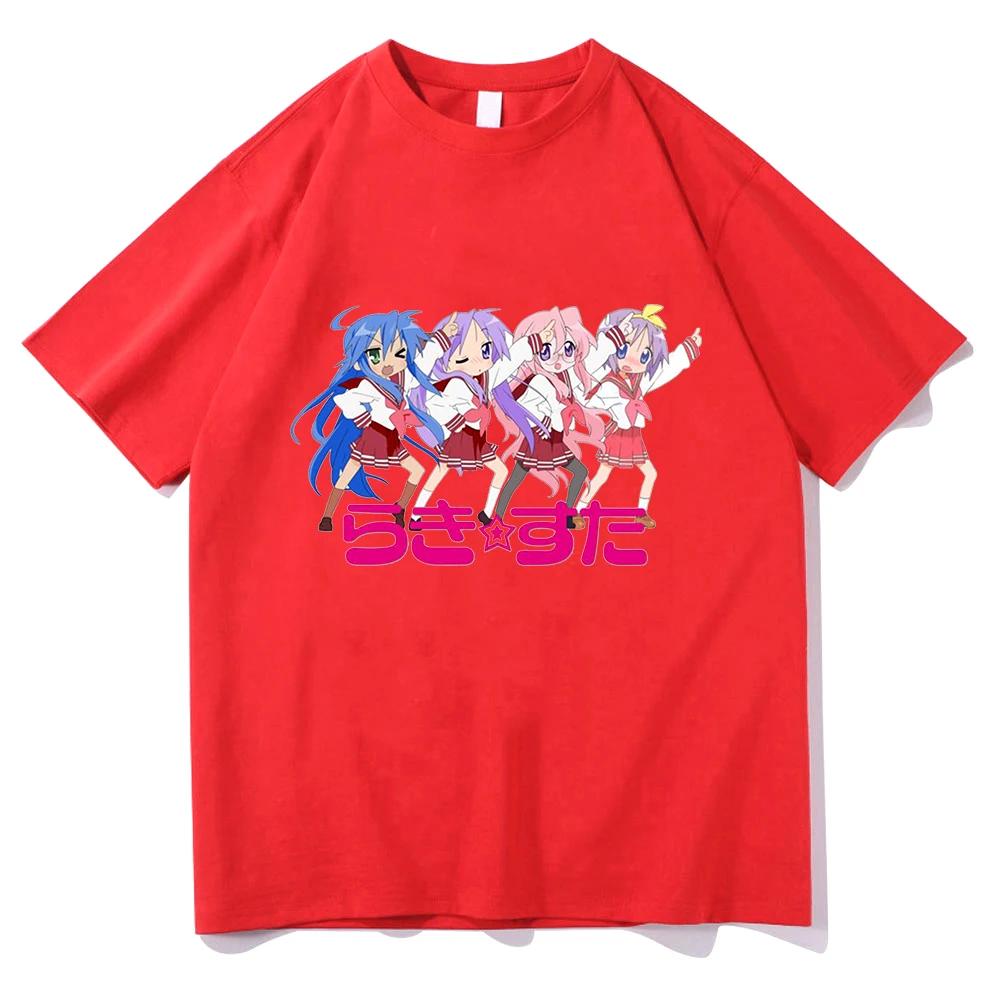

Summer men s Japanese Lucky Star Konata anime pattern printed retro 100% cotton T-shirt clothing top 4XL