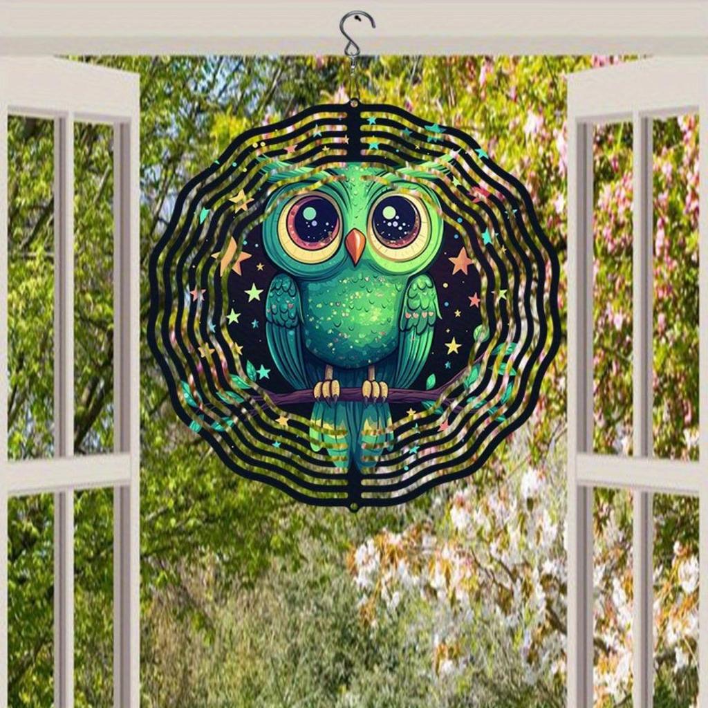 Starry Sky Owl Wind Chime Outdoor Garden Decor Metal Wind Powered Rotating Hanging Ornament with 360 Swivel Hook Easy Install No Electricity Needed