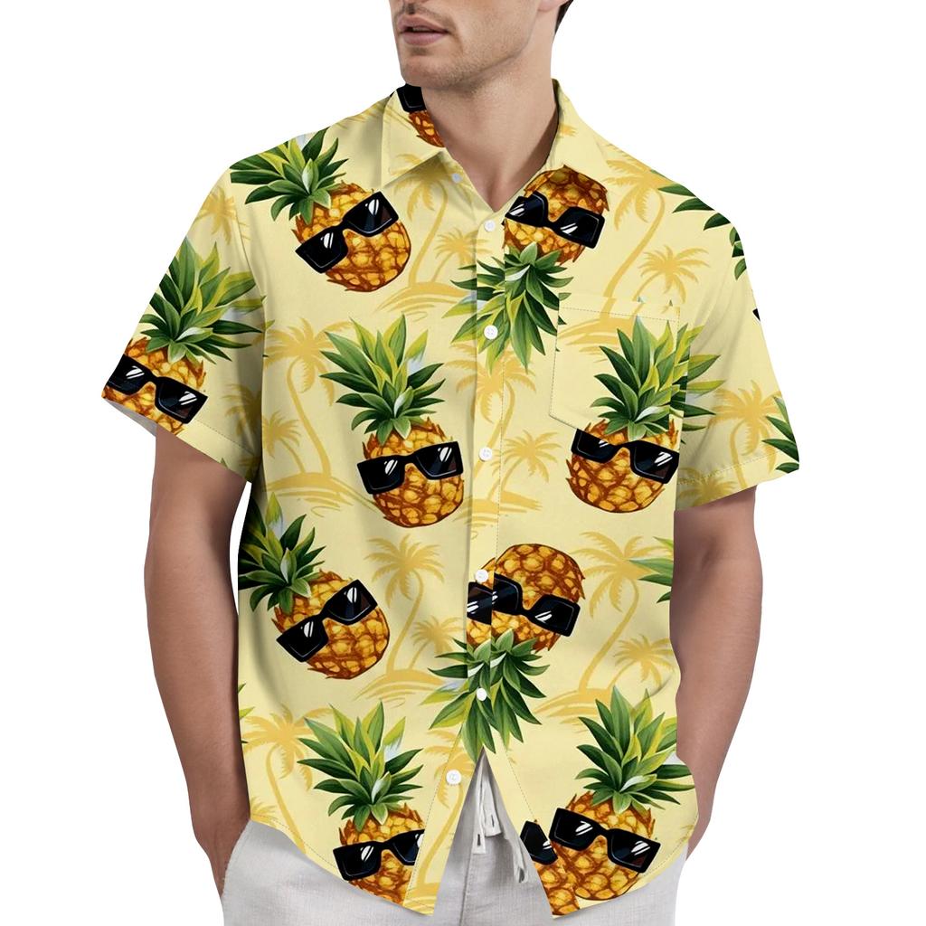 Men's Casual Short Sleeve Button Down Shirt Tropical Floral Leaf Print Lightweight Breathable Fabric Comfortable Fit