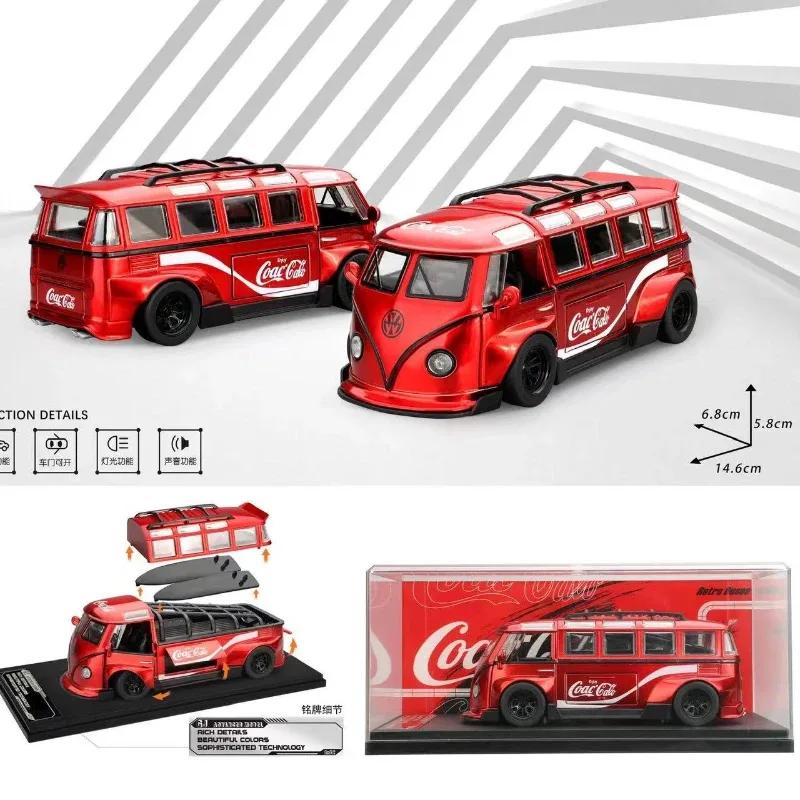 ABBY1 1:32 T1 Bus Modell Sound Licht Kinder Junge Diecast Spielzeugfahrzeug Kollektives Heimdekor Metall Miniatur Auto