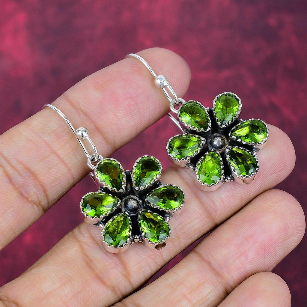 Peridot Earrings, Gemstone Handmade 925 Sterling Silver Earring Jewelry, For Thanksgiving