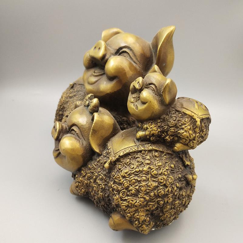 Antique Collection Family Of Three Happiness Ornament Brass Zodiac Pig