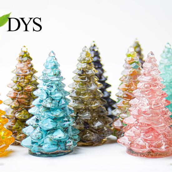 Xmas Tabletop Figurine Resin Christmas Tree Figurine, Crystal Desktop Ornament, Creative Gift Miniature Holiday Decoration for Home Office,