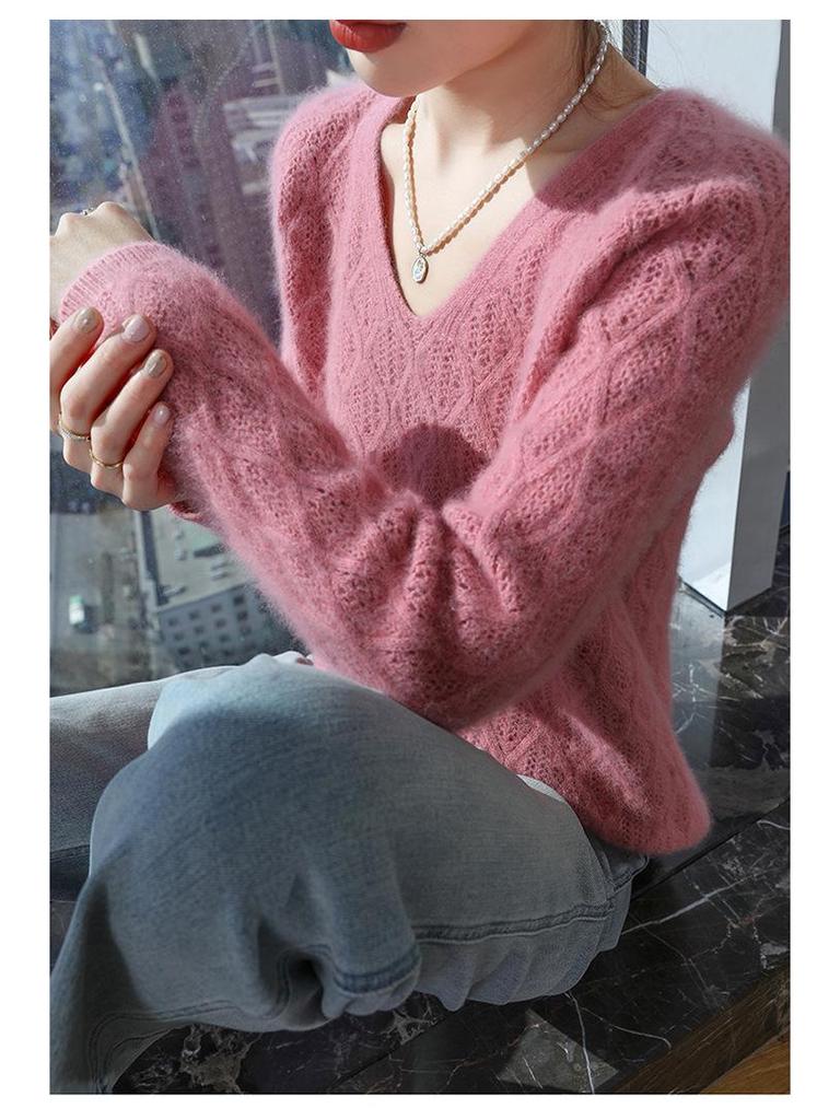 2025 A/W Women's V-Neck Mink Cashmere Loose Knit Pullover Sweater