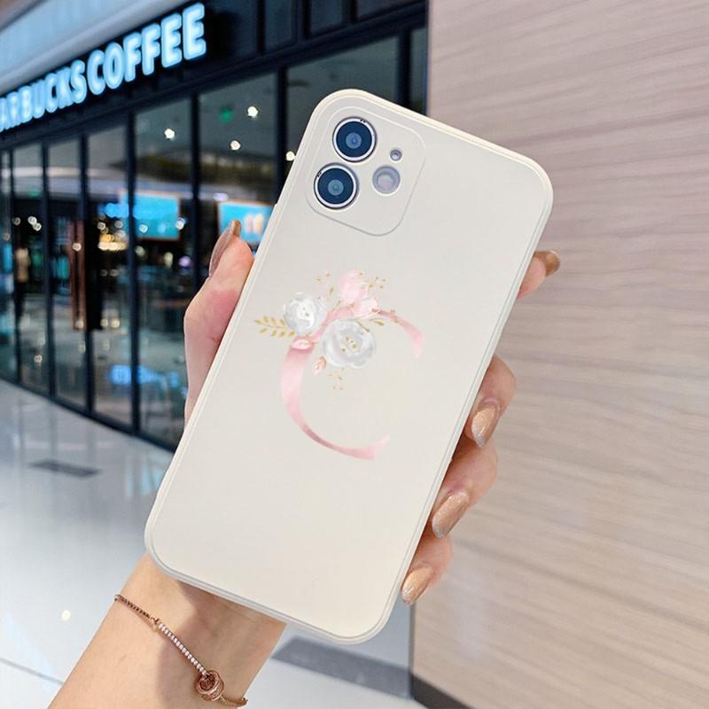 

Чехол для телефона с цветочным дизайном и инициалами для iPhone 14 11 12 13 Pro Max X XR XSMax 6 6S 7 8 Plus SE 2022 Мягкий квадратный цветной чехол для телефона iPhone SE 2020-2022