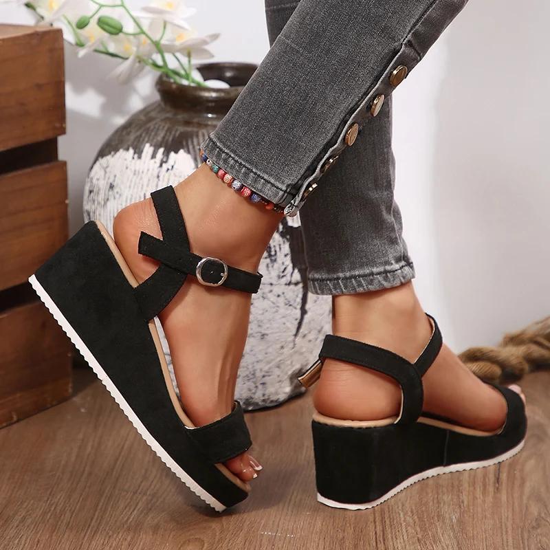 Fashion Ankle Strap Wedge Heel Sandals for Women Summer Fashion Chunky Platform Sandals Woman Plus Size Lightweight Thick Sole Sandalias