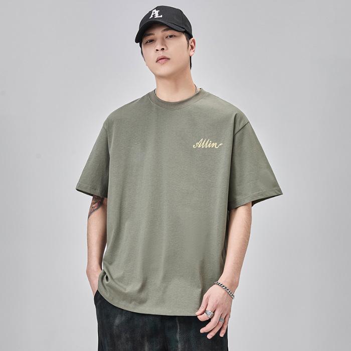 New Summer Letter Printed Short-sleeved T-shirt for Men's Loose Round Neck Half-sleeved Heavy Cotton T-shirt