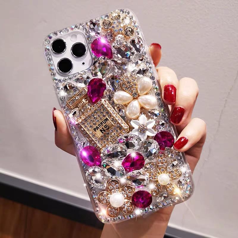 Diamond-Inlaid  for  IPhone 16 Creative IPhone 15 Pro Full Coverage Full Diamond Perfume Bottle Case