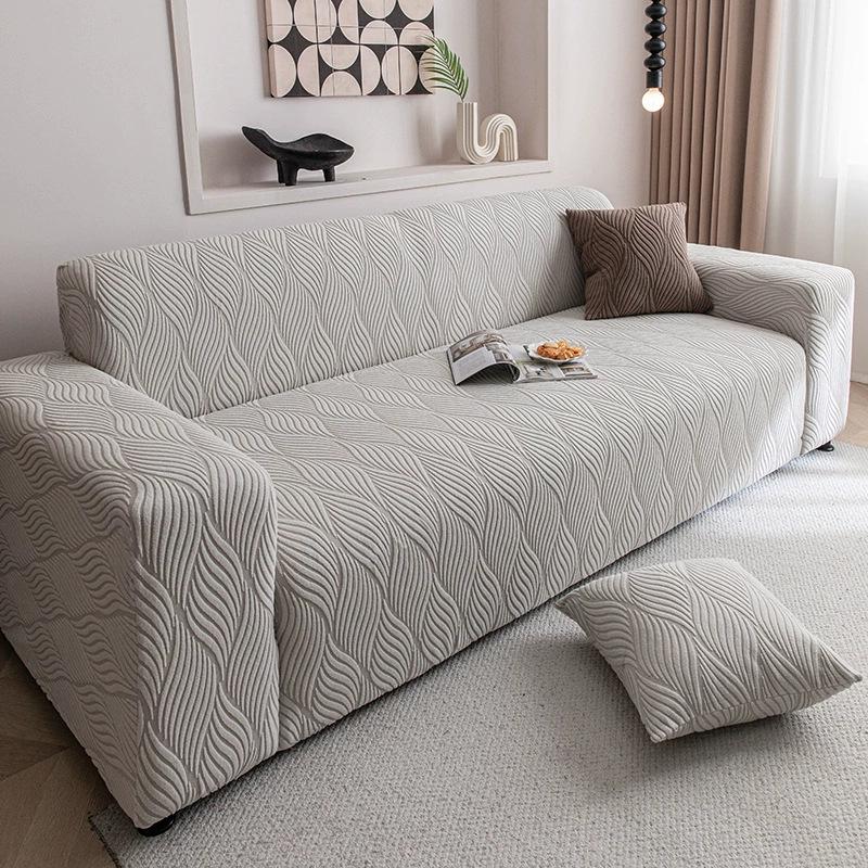 Nordic Solid Color Stretch Jacquard Fleece Sofa Cover – Dustproof & All-Inclusive