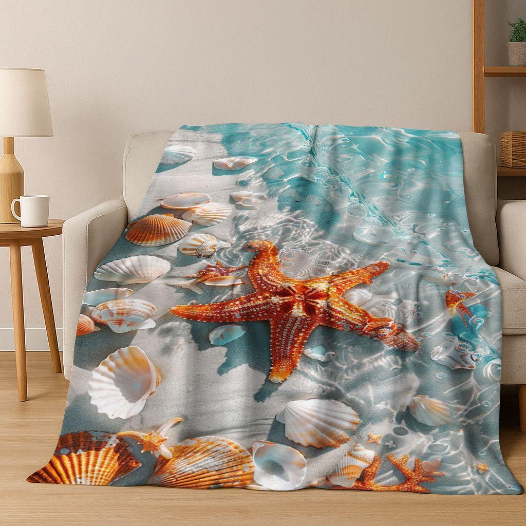 Traum Seestern Muschel Tropischer Strand Seestern Kunst Flanell Decke, Gemütliche Weiche Überwurfdecke für Zuhause Schlafzimmer Bett Sofa Abdeckung Geschenk
