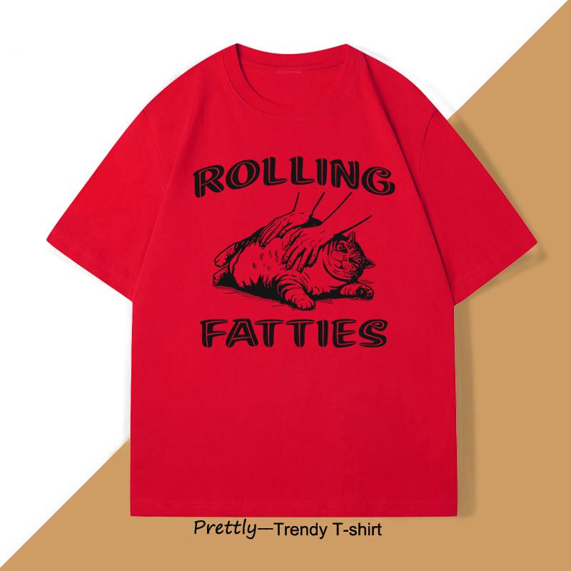 

Rolling Fatties Cat tshirts men cotton Funny Cat Graphic t Shirts Unhinged casual o neck short sleeve mens designer clothes S