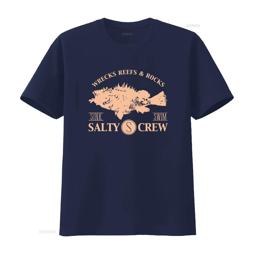 Pánské tričko Salty Crew Malé Černé 100% Bavlna Velká Ryba Vraky Útesy Skály Potopení Plavání Design vintage Vyprané Stylové Lehce