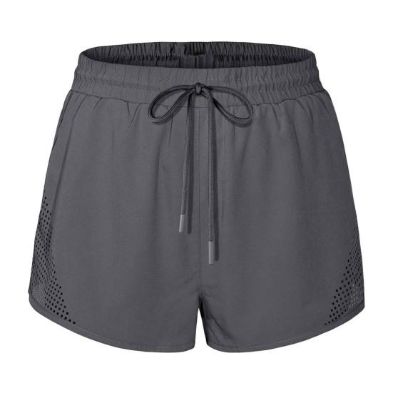 Hidden Zipper Pockets Loose Lounge Shorts with Breathable Holes Women Running Elastic Waist Drawstring Yoga Shorts Female Clothing