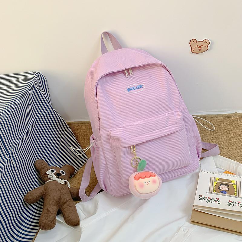 Cute Girl Backpack Nylon School Bag With Solid Color And Letter Embroidery Design For Daily Use